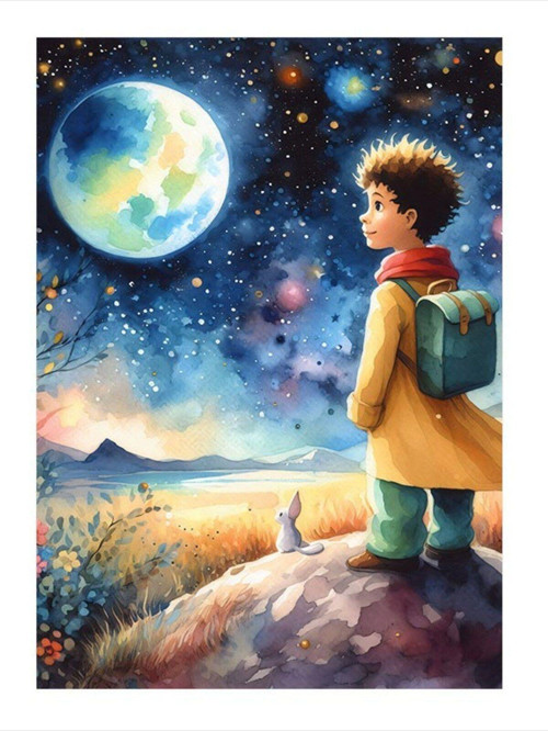 Dolunay Ve Çocuk Mdf poster 35 cm x 50 cm