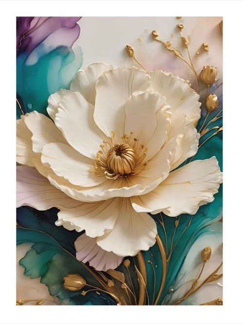 Beyaz Açmış Çiçek Hediyelik Mdf Tablo 35 cm x 50 cm