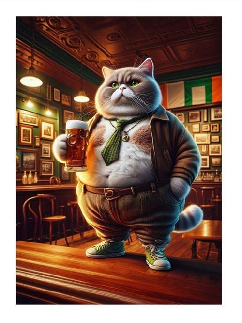 Bira İçen Obur Kedi Mdf poster 50 cm x 70 cm