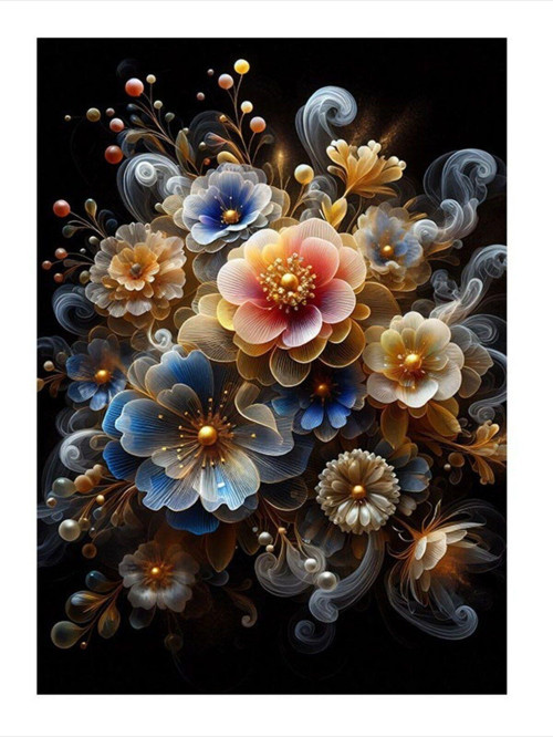 Işıldayan Çiçekler Desenli Mdf Tablo 50 cm x 70 cm