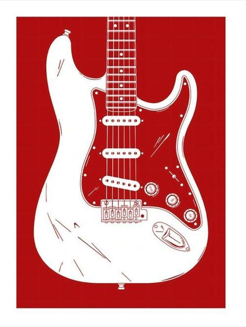 Kırmızı Beyaz Elektro Gitar Mdf poster 25 cm x 35 cm