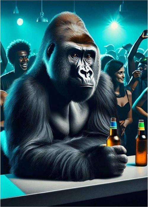 Bira İçen Goril Art Mdf Poster 50 cm x 70 cm