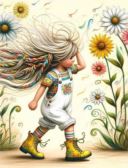 Küçük Kız Ve Çiçekler Tasarım Mdf Tablo 25 cm x 35 cm