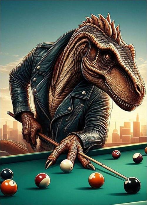 Bilardo Oynayan Dinazor Mdf poster 25 cm x 35 cm