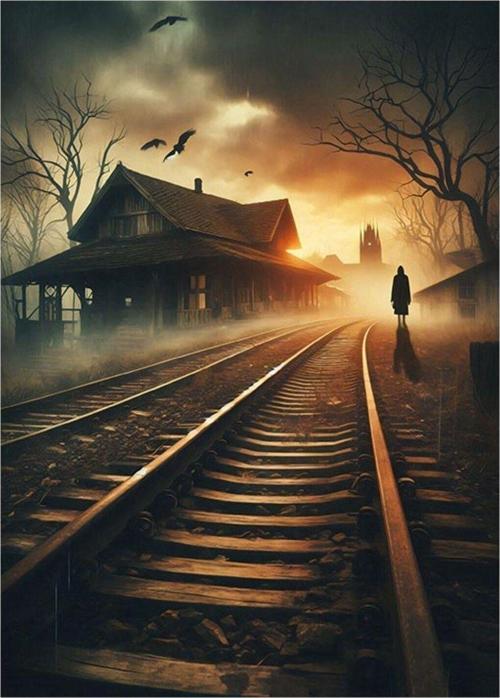 Tren Rayındaki Korkunç İskelet Tasarım Mdf Tablo 35 cm x 50 cm