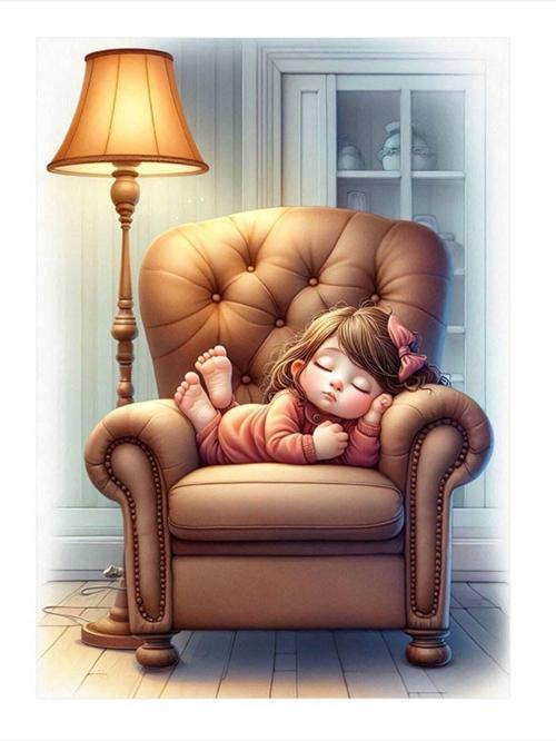 Koltukta Uyuyan Sevimi Kız Art Mdf Poster 35 cm x 50 cm
