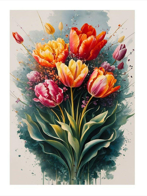 Renkli Çiçekler Tasarım Mdf Tablo 25 cm x 35 cm