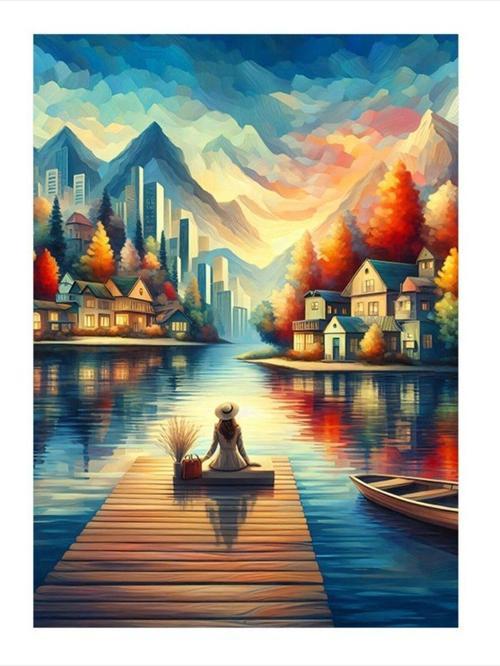 İskelede Oturan Kadın Art Mdf Tablo 35 cm x 50 cm