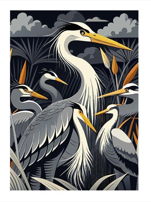 Leylekler Desenli Mdf Tablo 25 cm x 35 cm