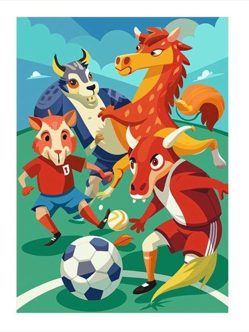 Futbol Oynayan Hayvanlar Mdf poster 50 cm x 70 cm