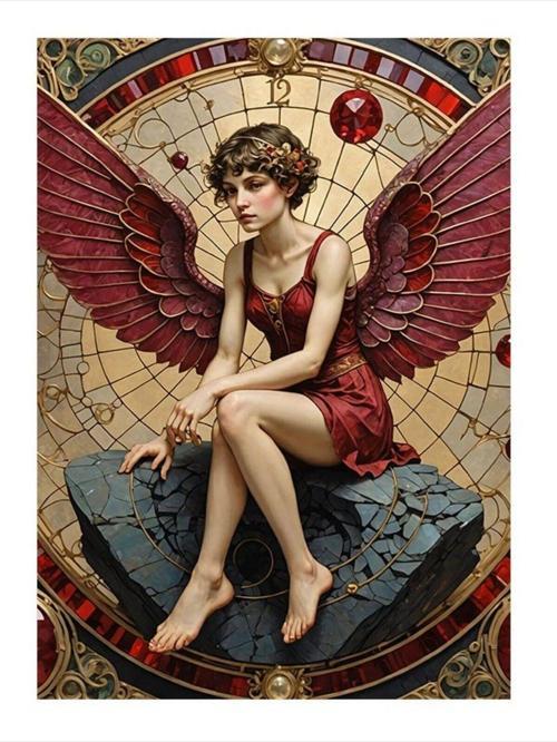 Kırmızı Kanatlı Kadın Art Mdf Poster 50 cm x 70 cm