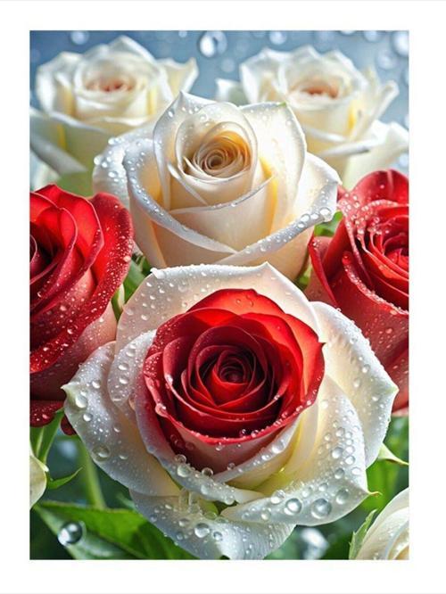 Kırmızı Beyaz Güller Desenli Mdf Tablo 50 cm x 70 cm