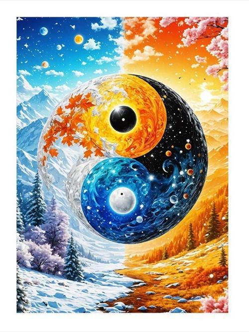 Yin Yang Temalı Art Mdf Tablo 50 cm x 70 cm