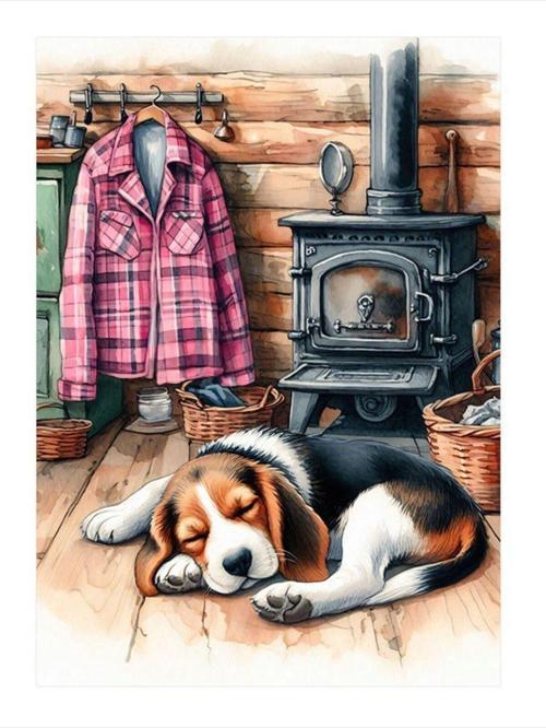 Sobalı Odada Uyuyan Köpek Tasarım Mdf Tablo 25 cm x 35 cm