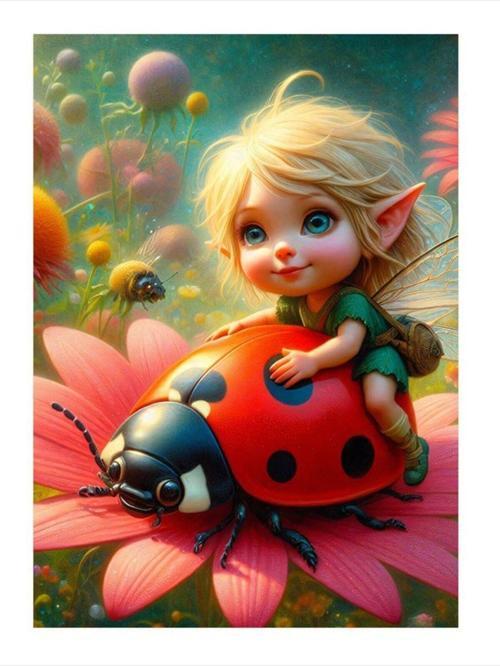 Uğur Böceği Ve Peri Kızı Hediyelik Mdf Tablo 50 cm x 70 cm