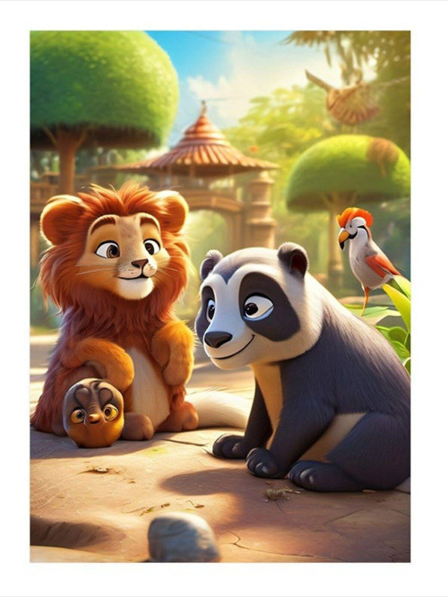 Sevimli Aslan Ve Panda Hediyelik Mdf Tablo 35 cm x 50 cm