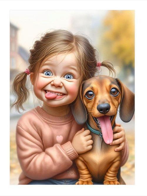 Sevimli Kız Ve Köpek Mdf Tablo 25 cm x 35 cm