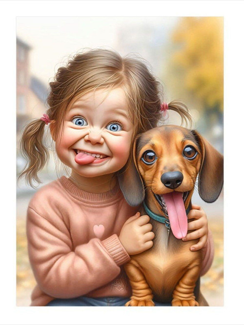 Sevimli Kız Ve Köpek Mdf Tablo 35 cm x 50 cm