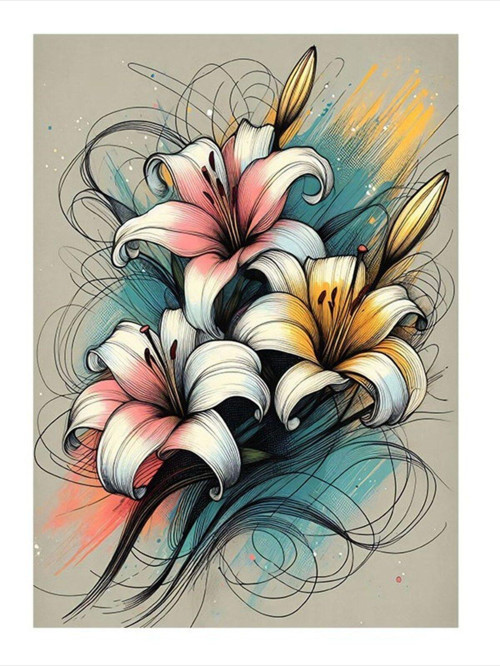 Beyaz Çiçekler Art Mdf Tablo 35 cm x 50 cm