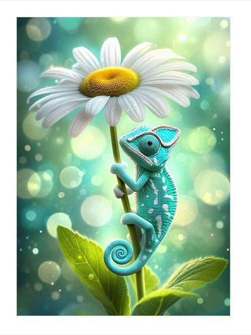 Papatya Ve Bukalemun Mdf Tablo 50 cm x 70 cm