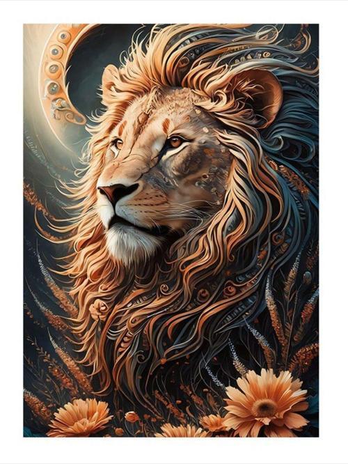 Desenli Aslan Ve Çiçekler Art Mdf Poster 25 cm x 35 cm