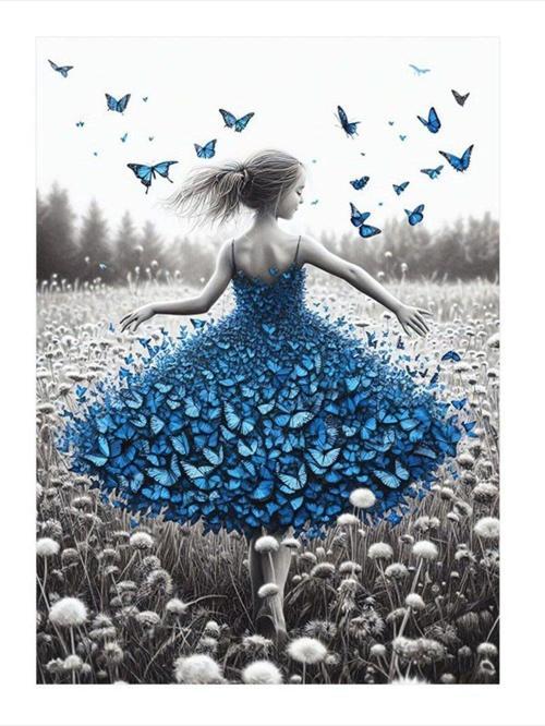 Mavi Elbiseli Kız Art Mdf Tablo 25 cm x 35 cm