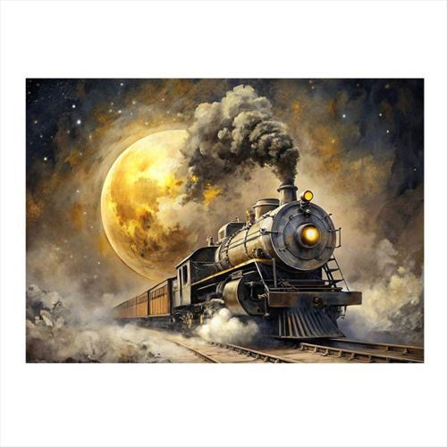 Buharlı Tren Ve Dolunay Model Mdf tablo 35 cm x 50 cm