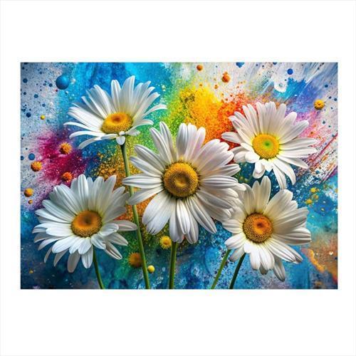 Papatyalar Ve Renkli Boyalar Desenli Mdf Tablo 35 cm x 50 cm