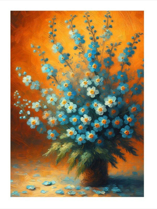 Vazodaki Mavi Çiçekler Mdf Tablo 50 cm x 70 cm