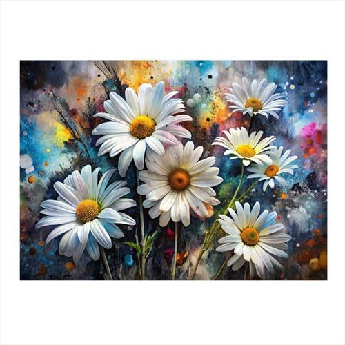 Papatyalar Ve Renkli Boyalar Dekoratif Mdf Tablo 35 cm x 50 cm