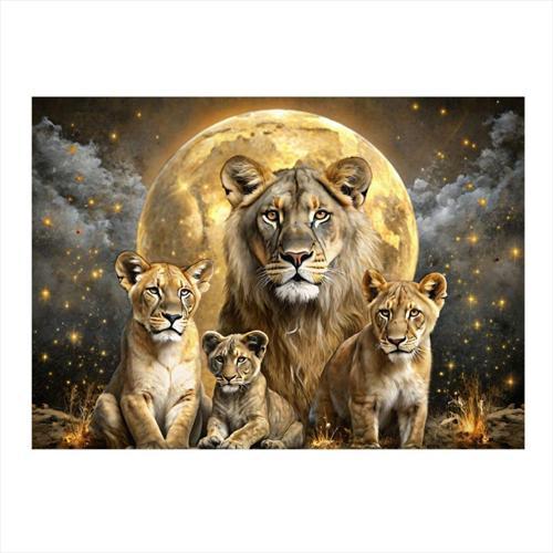 Aslan Ailesi Ve Dolunay Dekoratif Mdf Tablo 35 cm x 50 cm