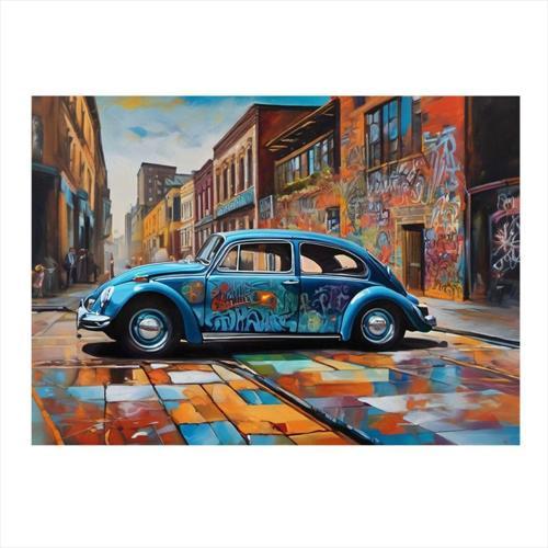 Retro Kaplumbağa Araba Tasarım Mdf Tablo 35 cm x 50 cm
