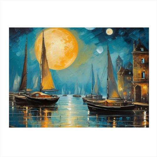 Tekneler Ve Ay Model Mdf tablo 35 cm x 50 cm