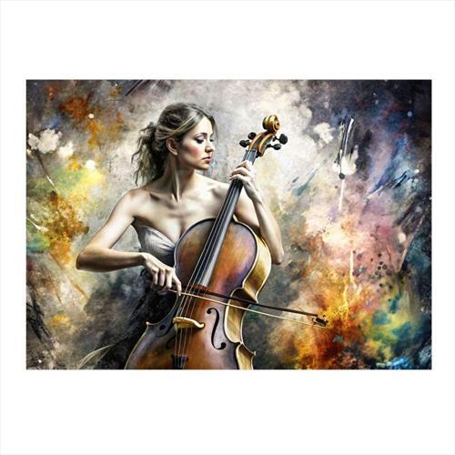 Çello Çalan Kadın Mdf Tablo 50 cm x 70 cm