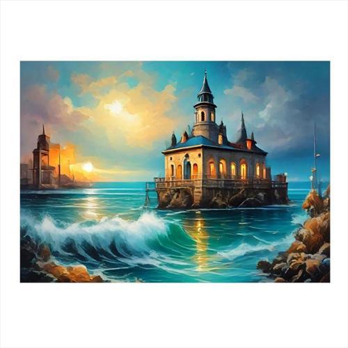 Deniz Evi Manzarası Model Mdf tablo 35 cm x 50 cm