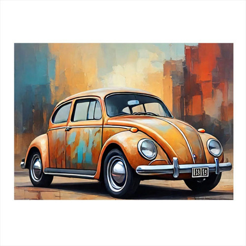 Turuncu Retro Kaplumbağa Araba Modern Mdf Tablo 35 cm x 50 cm