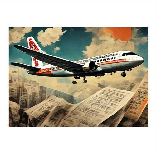 Gazete Kağtları Ve Uçak Tasarım Mdf Tablo 35 cm x 50 cm