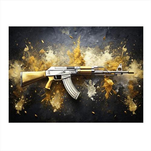 Ak-47 Gold Renk Dekoratif Mdf Tablo 25 cm x 35 cm