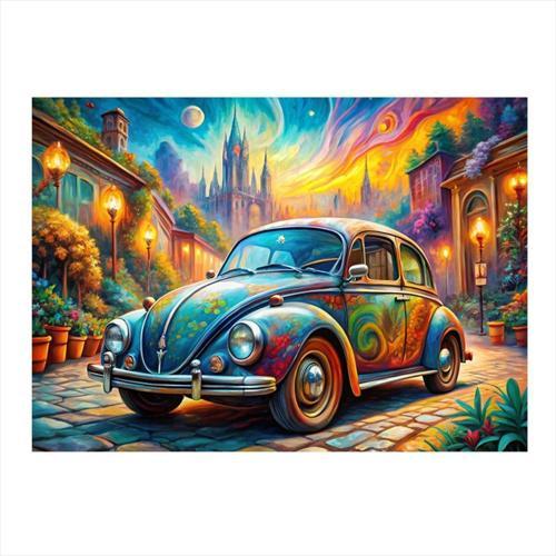Renkli Retro Kaplumbağa Araba Model Mdf tablo 35 cm x 50 cm