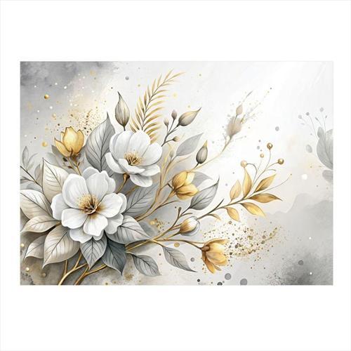 Beyaz Çiçekler Desenli Mdf Tablo 35 cm x 50 cm