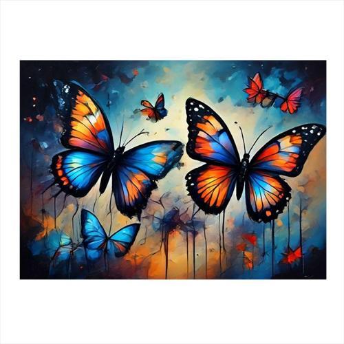 Mavi Turuncu Kelebekler Art Mdf Poster 35 cm x 50 cm
