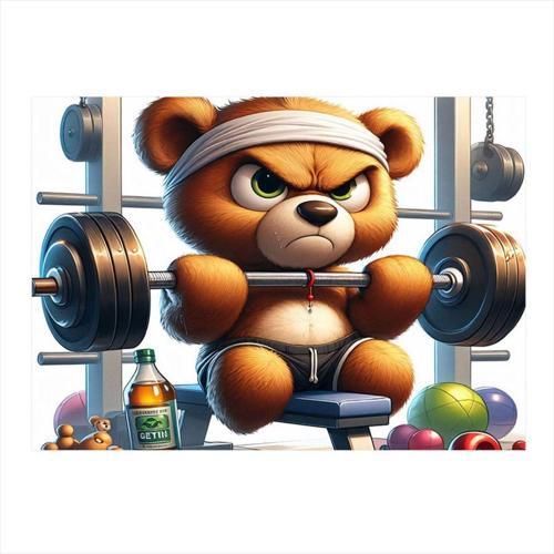 Ağırlık Kaldıran Ayıcık Gym Temalı Art Mdf Poster 35 cm x 50 cm