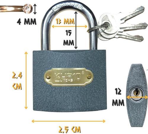 Asma Kilit Gri 25 mm. - 3 Anahtarlı