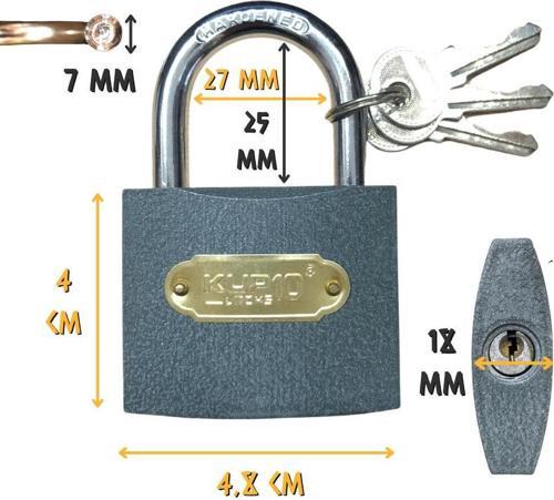 Asma Kilit Gri 50 mm. - 3 Anahtarlı