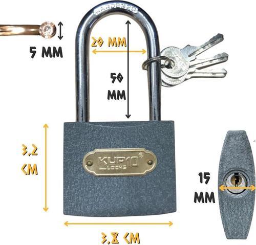 Uzun Kanca Asma Kilit Gri 38 mm. - 3 Anahtarlı