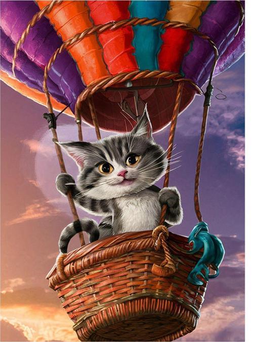 Balon Ve Kedi Modern Ahşap Tablo 25 cm x 35 cm