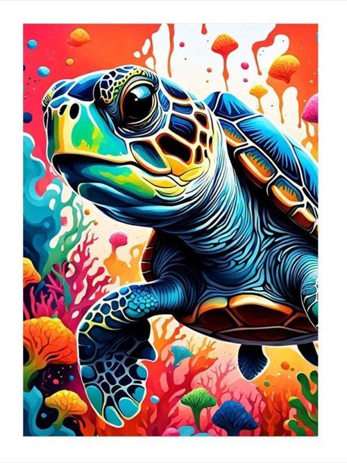 Caretta Caretta Ve Deniz Canlıları Dekoratif ahşap Tablo 25 cm x 35 cm