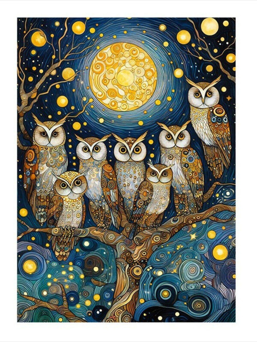 Ağaçtaki Baykuşlar Dekoratif ahşap Tablo 50 cm x 70 cm