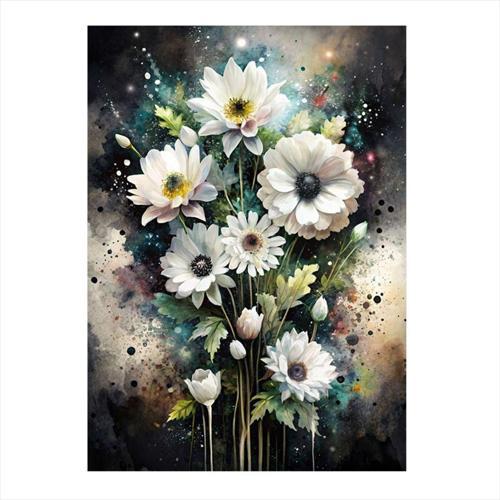 Beyaz Çiçekler Dekoratif ahşap Tablo 35 cm x 50 cm