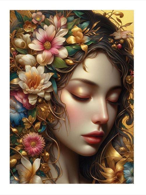 Çiçek Saçlı Kadın Dekoratif ahşap Tablo 25 cm x 35 cm